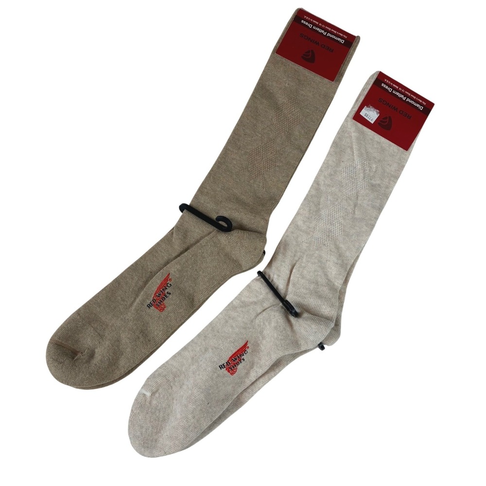 Red‎ Wings Socks Fits Mens 12-16 Tan Cream Diamond Pattern Dress Made in USA